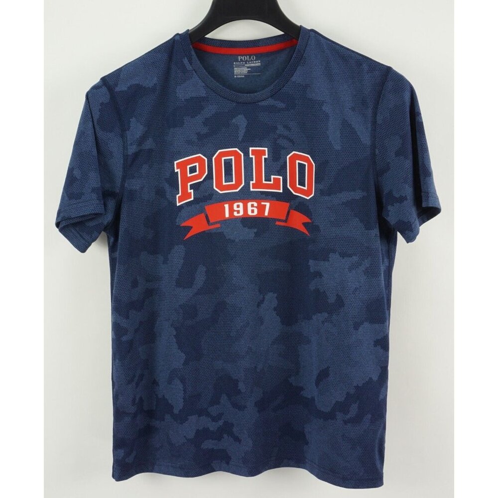Polo Ralph Lauren Performance Womens Large Short Sleeve Blue Camo Big Logo Shirt